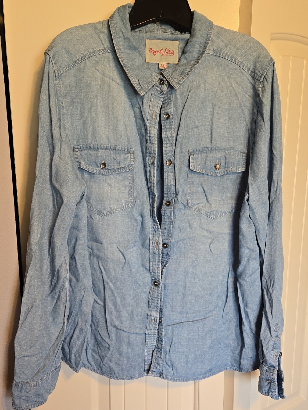 Light Wash Denim Button-Down Shirt - Women's Long Sleeve